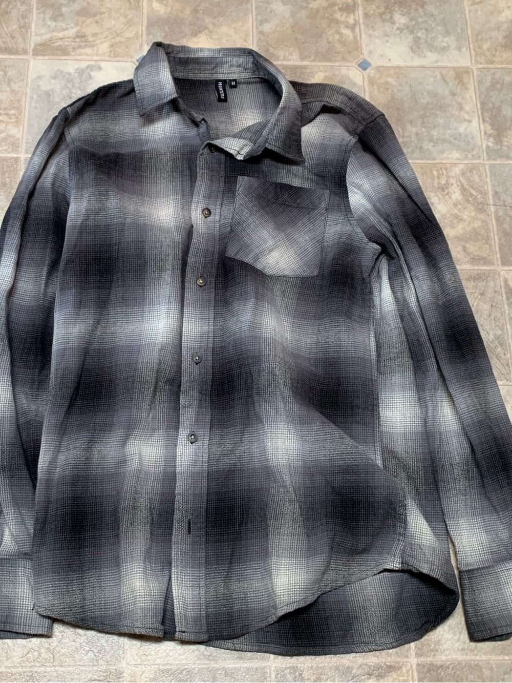 Hunter Men's Black and Gray Ombre Plaid Button-Down Shirt